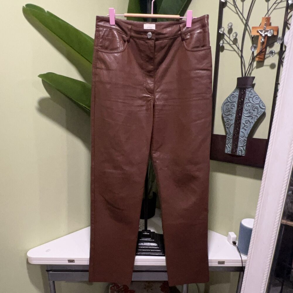 Wilfred Melina Pants Size 10 Brown High-Waisted Vegan Leather Pockets